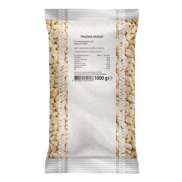 Oven roasted Peanuts, unsalted, Odlično, 1000 g