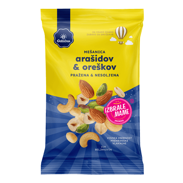 Mešanica arašidov & oreškov, praženih in nesoljenih Odlično 150 g